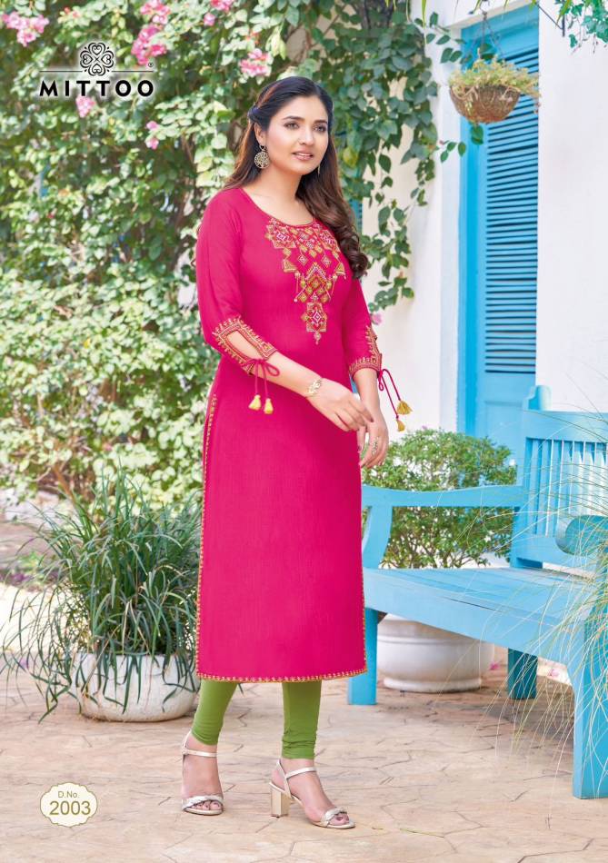 Styli By Mittoo Heavy Rayon Embroidery Kurtis Wholesale Price In Surat